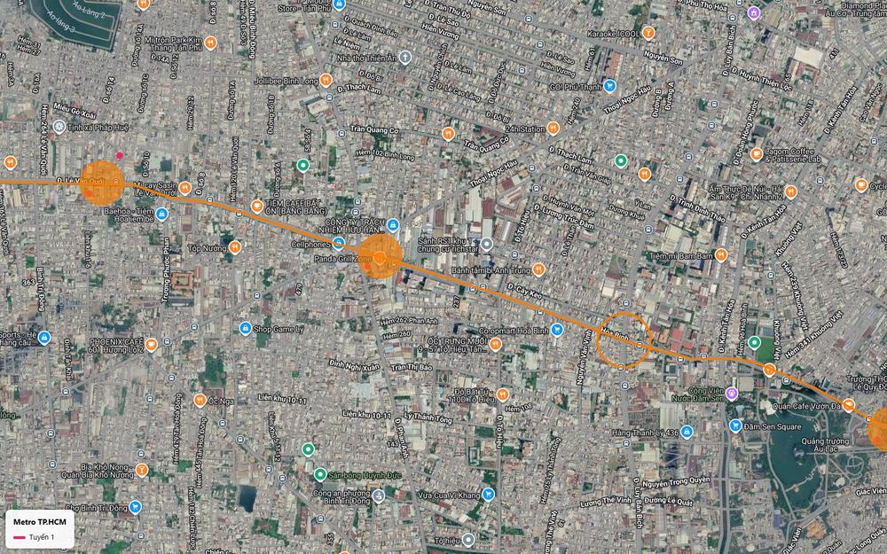 Tuyến metro số 1 TP.HCM qua khu chung cư Richstar quận Tân Phú, cắt đường Hòa Bình rồi hướng về công viên Đầm Sen