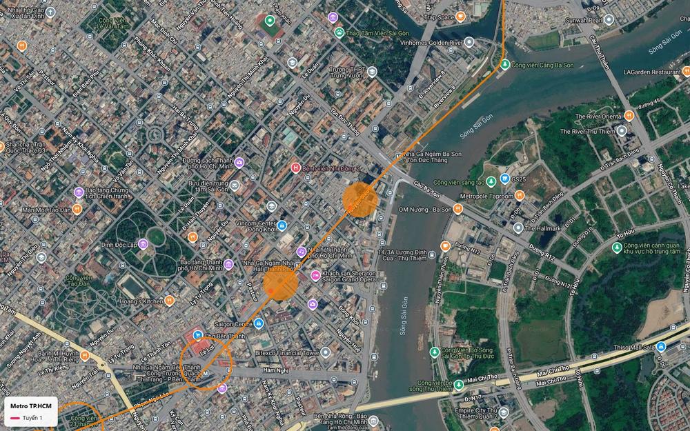 Tuyến metro số 1 TP.HCM với ga ngầm Ba Son – Tôn Đức Thắng sát sông Sài Gòn, gần cầu Ba Son và Vinhomes Golden River