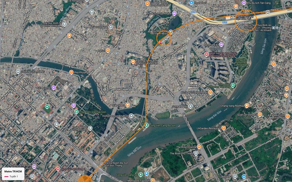 Bản đồ tuyến metro số 1 tại ga Văn Thánh quận Bình Thạnh, vượt rạch Văn Thánh, gần Landmark 81 và Vinhomes Central Park
