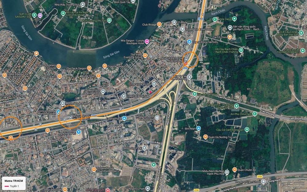 Tuyến metro số 1 TP.HCM tại ga Rạch Chiếc vượt rạch Chiếc, cạnh khu quy hoạch sân vận động quốc gia Rạch Chiếc