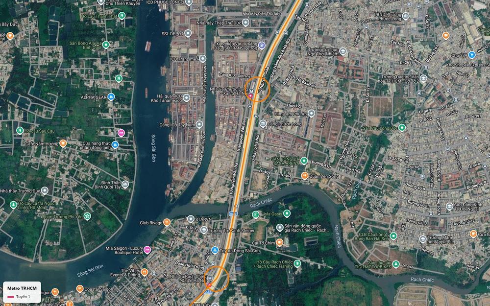 Bản đồ tuyến metro số 1 tại ga Phước Long trên đường Võ Nguyên Giáp, cạnh cụm cảng ICD Trường Thọ và nhà máy Thủ Đức