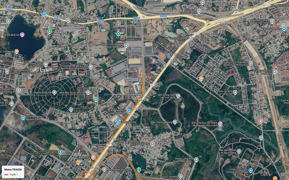 Tuyến metro số 1 đoạn chuyển tiếp qua Dĩ An hướng Tân Vạn Bình Dương, gần Vành Đai 3 và cảng Bình Dương