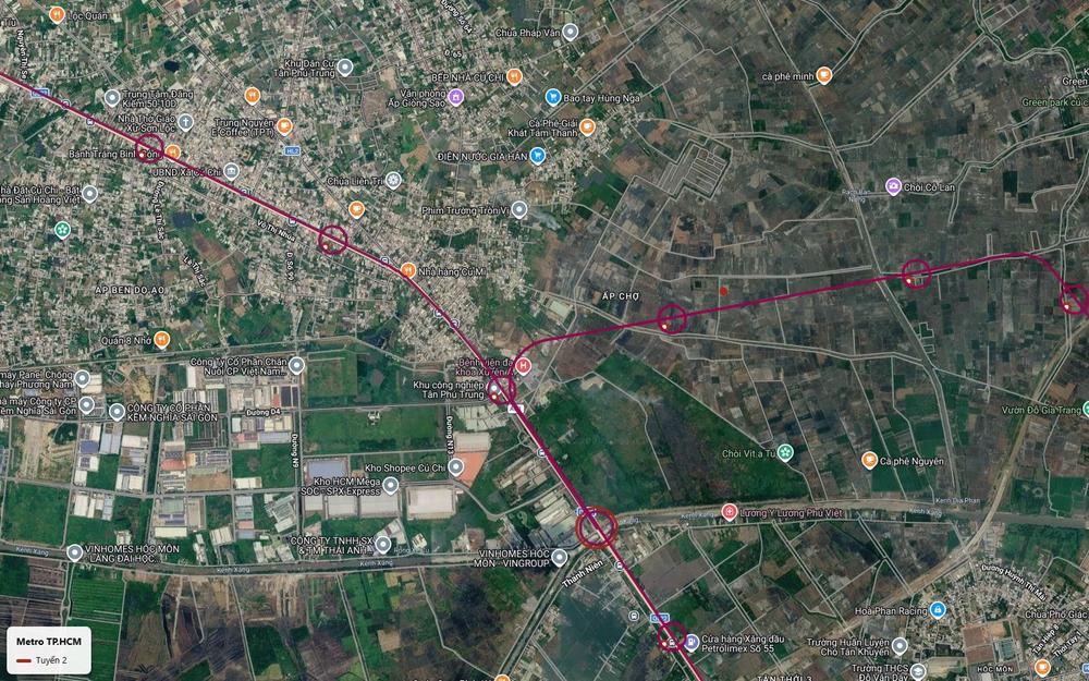 Trục chính tuyến metro số 2 TP.HCM trên Quốc lộ 22 tại Khu công nghiệp Tân Phú Trung và Bệnh viện Xuyên Á Củ Chi