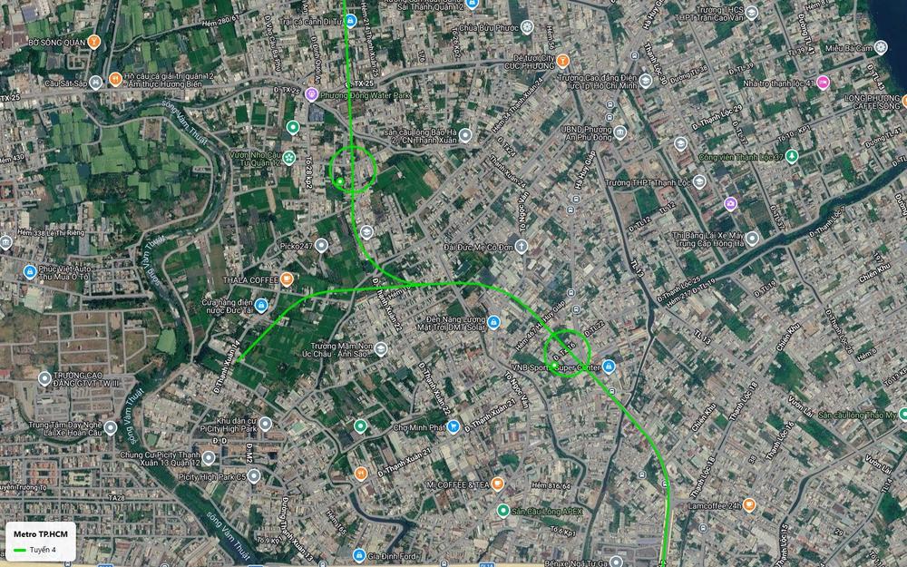 Tuyến metro số 4 đi qua Quận 12 với đoạn cong từ Thạnh Xuân theo Hà Huy Giáp về Bến xe Ngã Tư Ga
