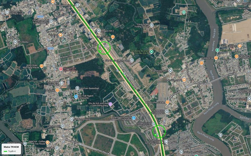 Bản đồ tuyến metro số 4 Nhà Bè từ ga đường Đông Tây qua bệnh viện Nhà Bè tới khu đô thị Zeitgeist City