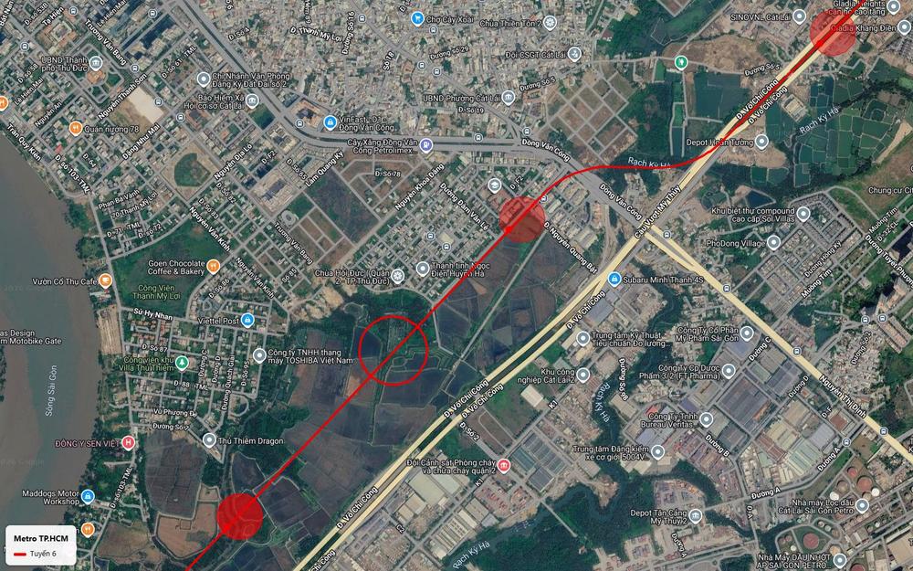 Tuyến metro số 6 cắt ngang đường Đồng Văn Cống gần UBND phường Cát Lái và khu công nghiệp Cát Lái 2