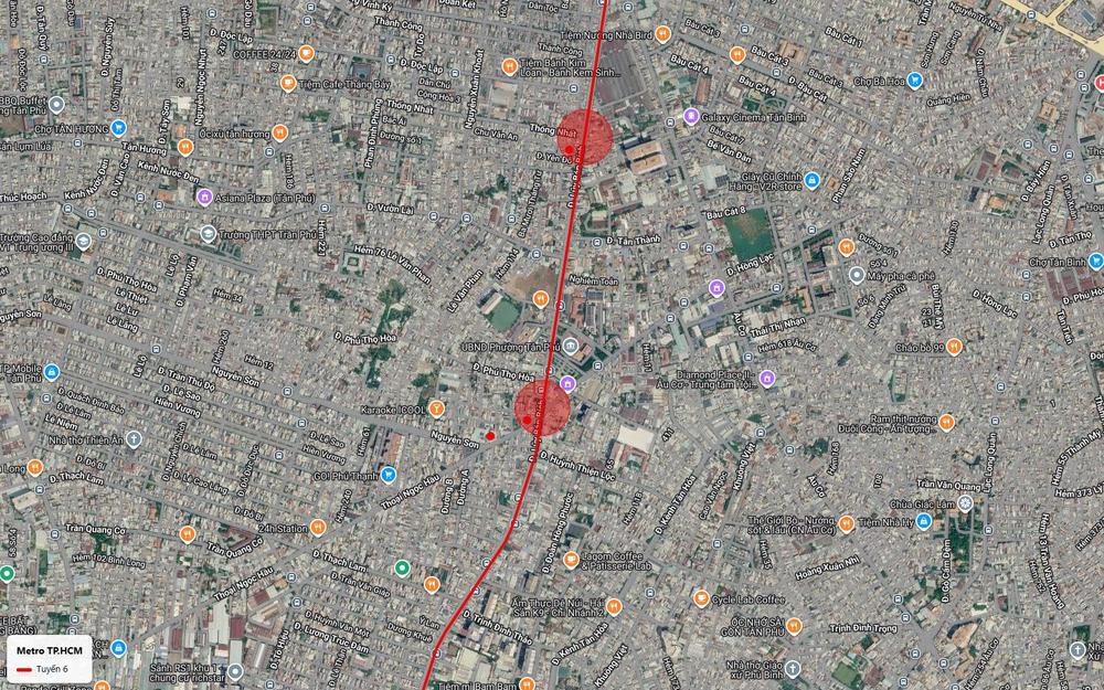 Hai ga ngầm tuyến metro số 6 tại Phú Thọ Hòa Nguyễn Sơn và khu Thống Nhất Bàu Cát giữa vùng dân cư Tân Phú Tân Bình
