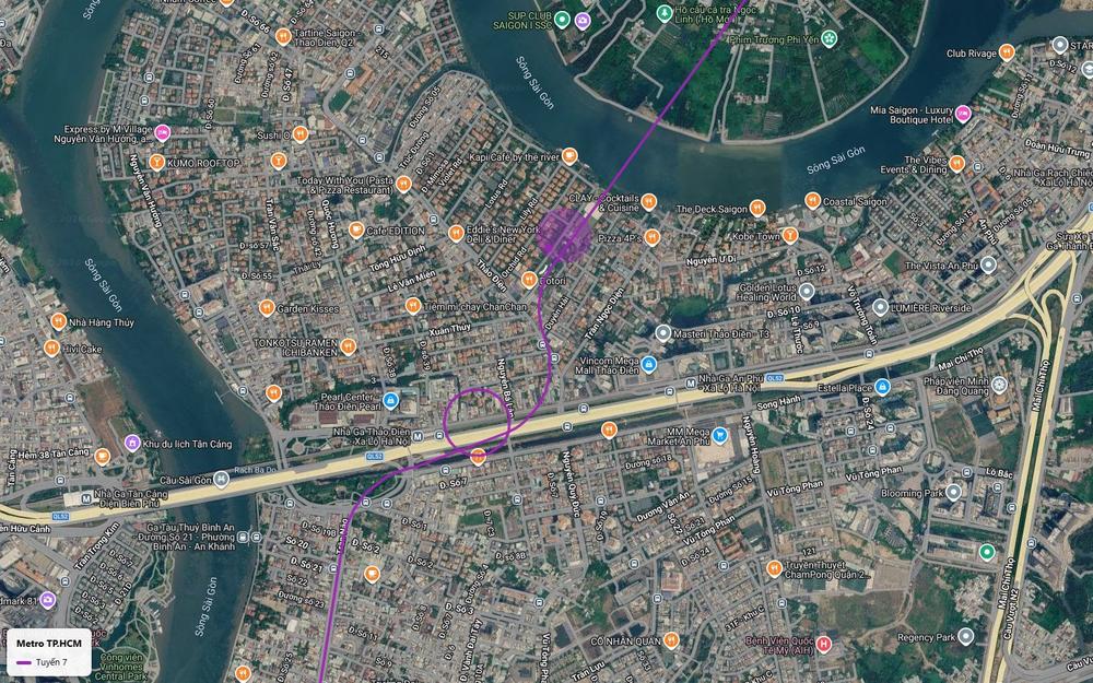 Bản đồ tuyến metro số 7 với vùng ga ngầm khu Thảo Điền gần Vincom Mega Mall Thảo Điền và Xa lộ Hà Nội