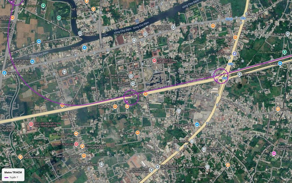 Tuyến metro số 7 qua thị trấn Tân Túc Bình Chánh với ga Trạm dừng chân Vạn Thịnh và đường cong về Võ Trần Chí