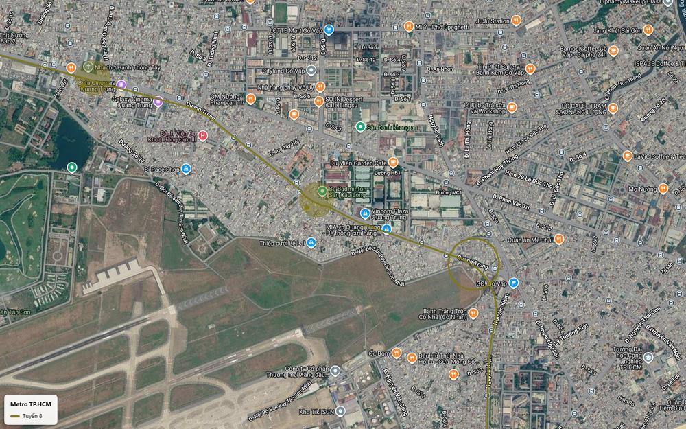 Ảnh vệ tinh ga trung chuyển tuyến metro số 8 khu vực Ngã Sáu Gò Vấp nơi Quang Trung gặp Nguyễn Kiệm gần GO! Gò Vấp